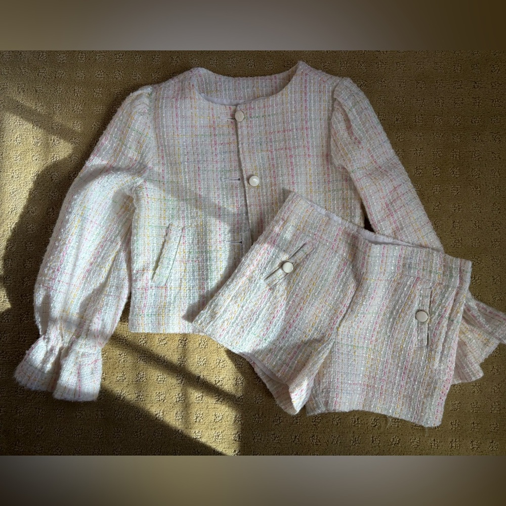 Janie & Jack Girls’ Chic Multicolor Bouclé Jacket and Short Set - Size 4, 6